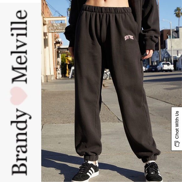JOHN GALT BRANDY MELVILLE BLACK NEW YORK EMBROIDERED ROSA JOGGER SWEATPANTS - Picture 1 of 13